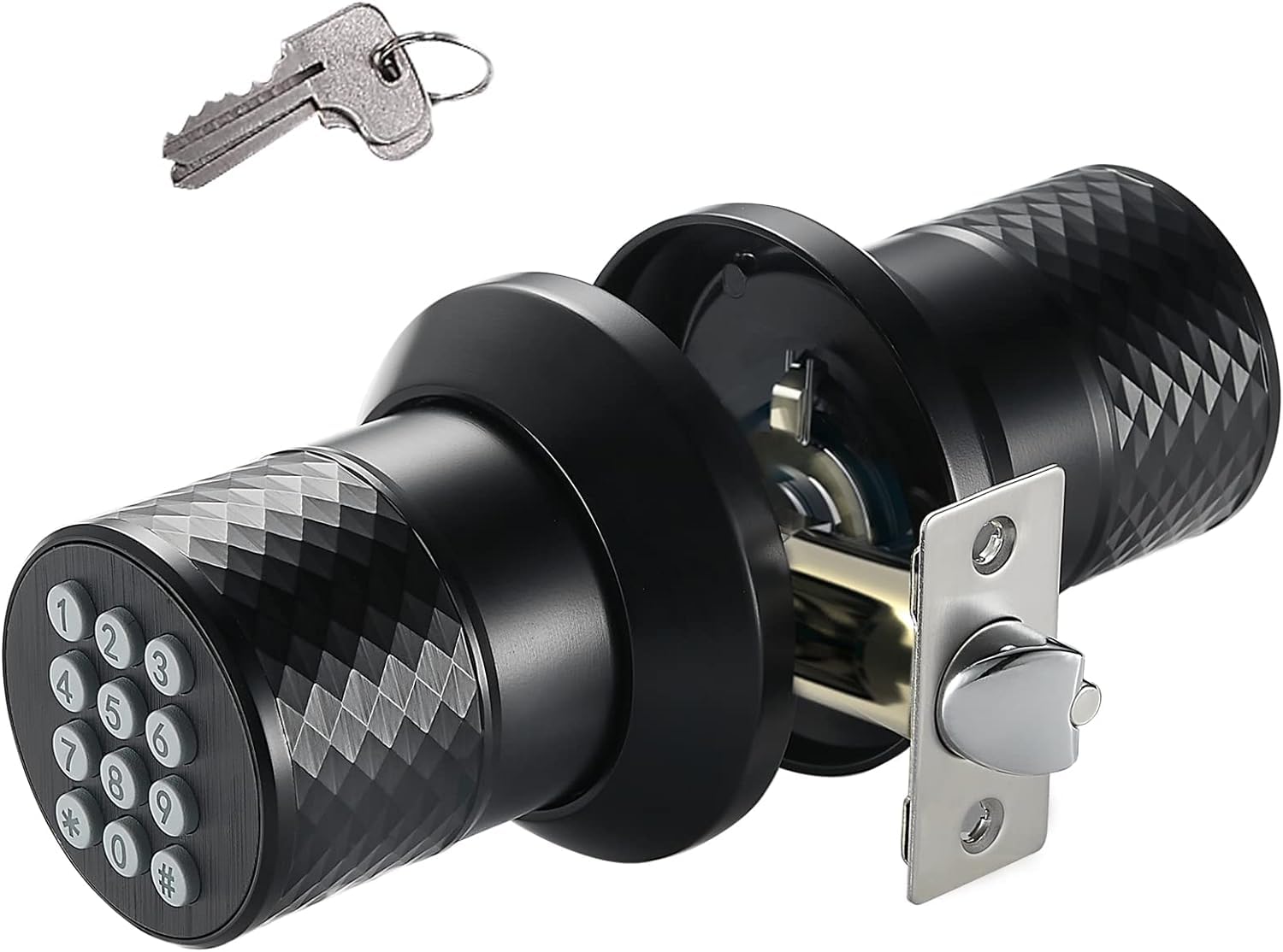 Buoan keypad door knob front view with black finish for secure entry