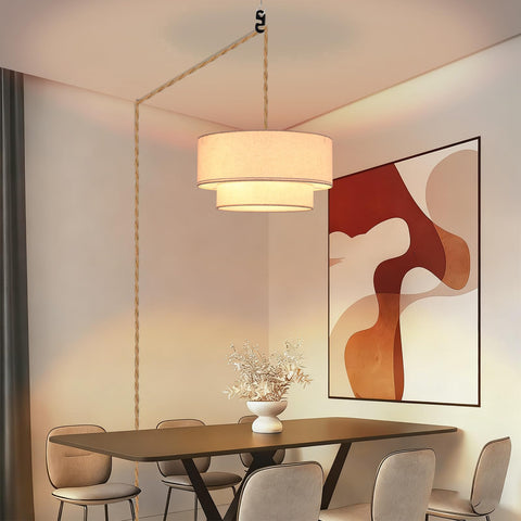 Close up of Buovikalo pendant over dining room creating ambient dining ambience