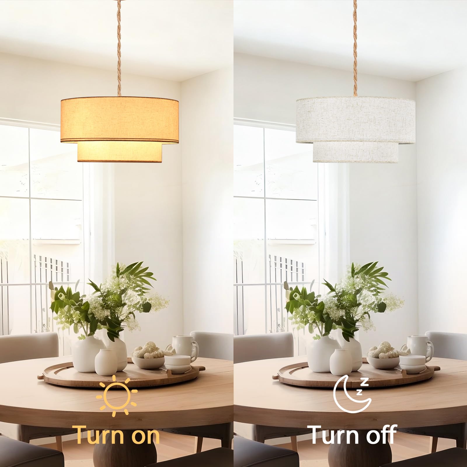 Two-tier drum shade of Buovikalo pendant diffusing light downward