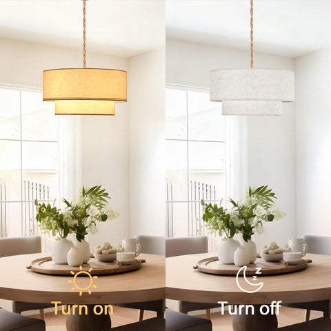 Two-tier drum shade of Buovikalo pendant diffusing light downward