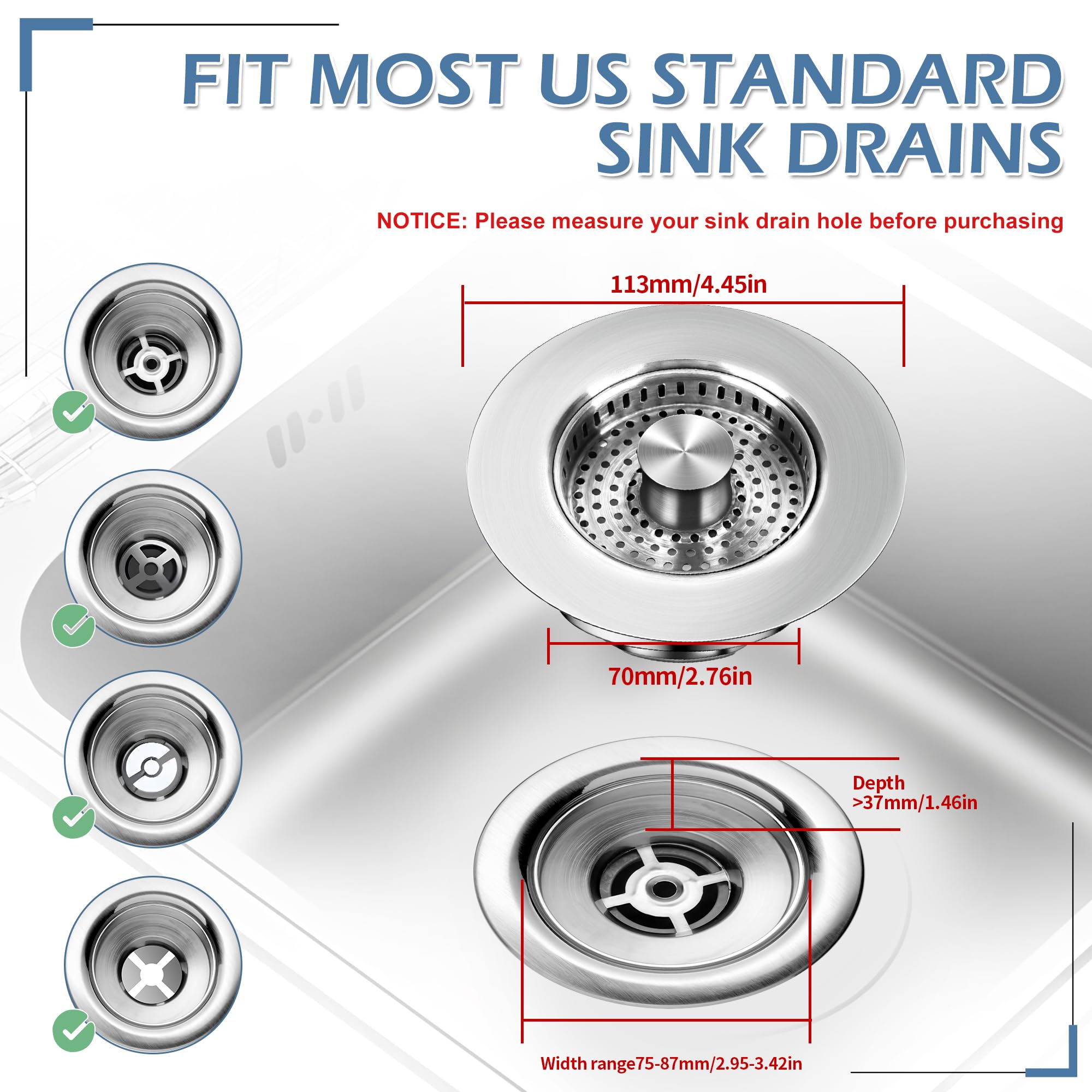 Buowinixi 304 stainless steel stopper basket resists rust during daily sink use.