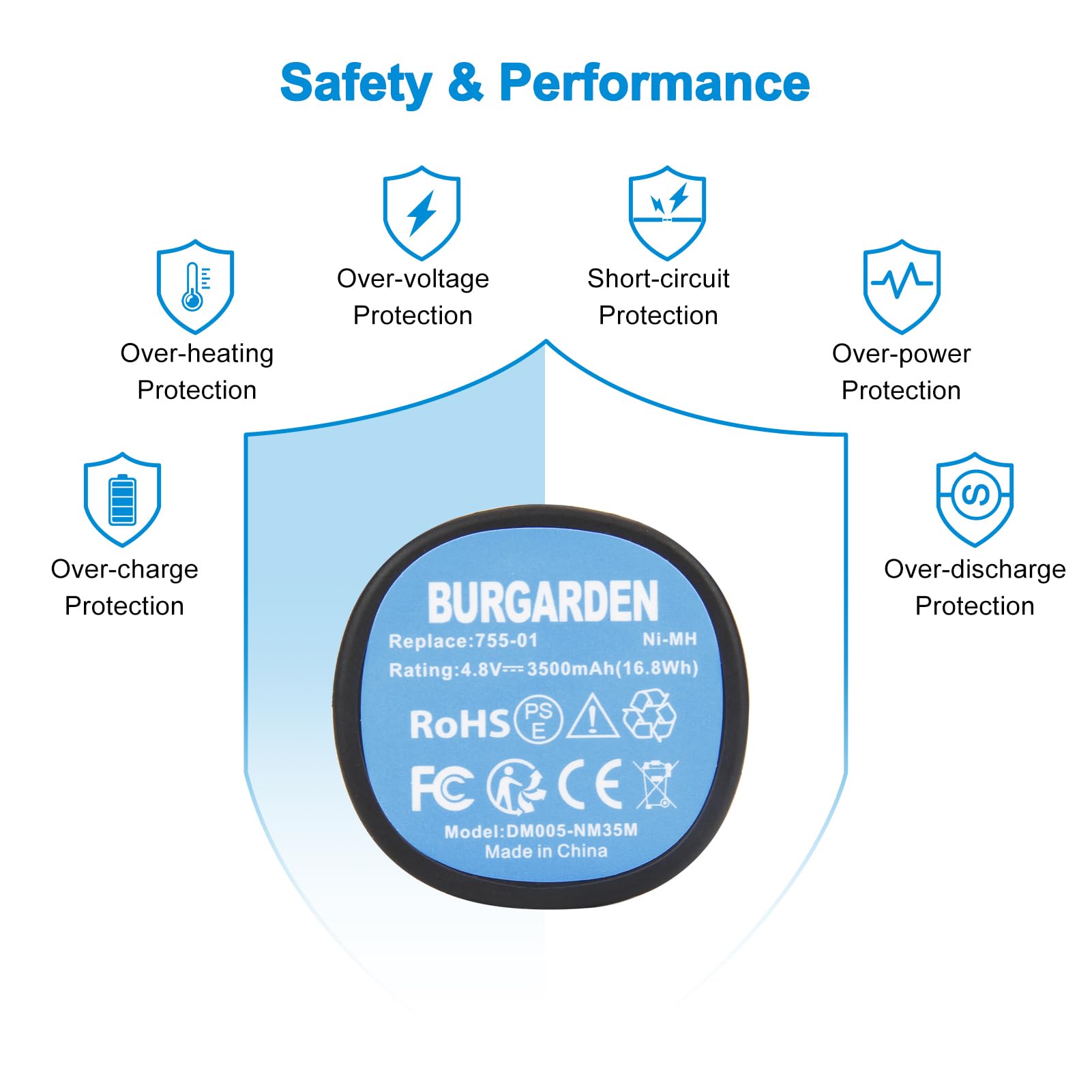 BURGARDEN Ni-MH cells are environmentally friendly and provide stable performance.