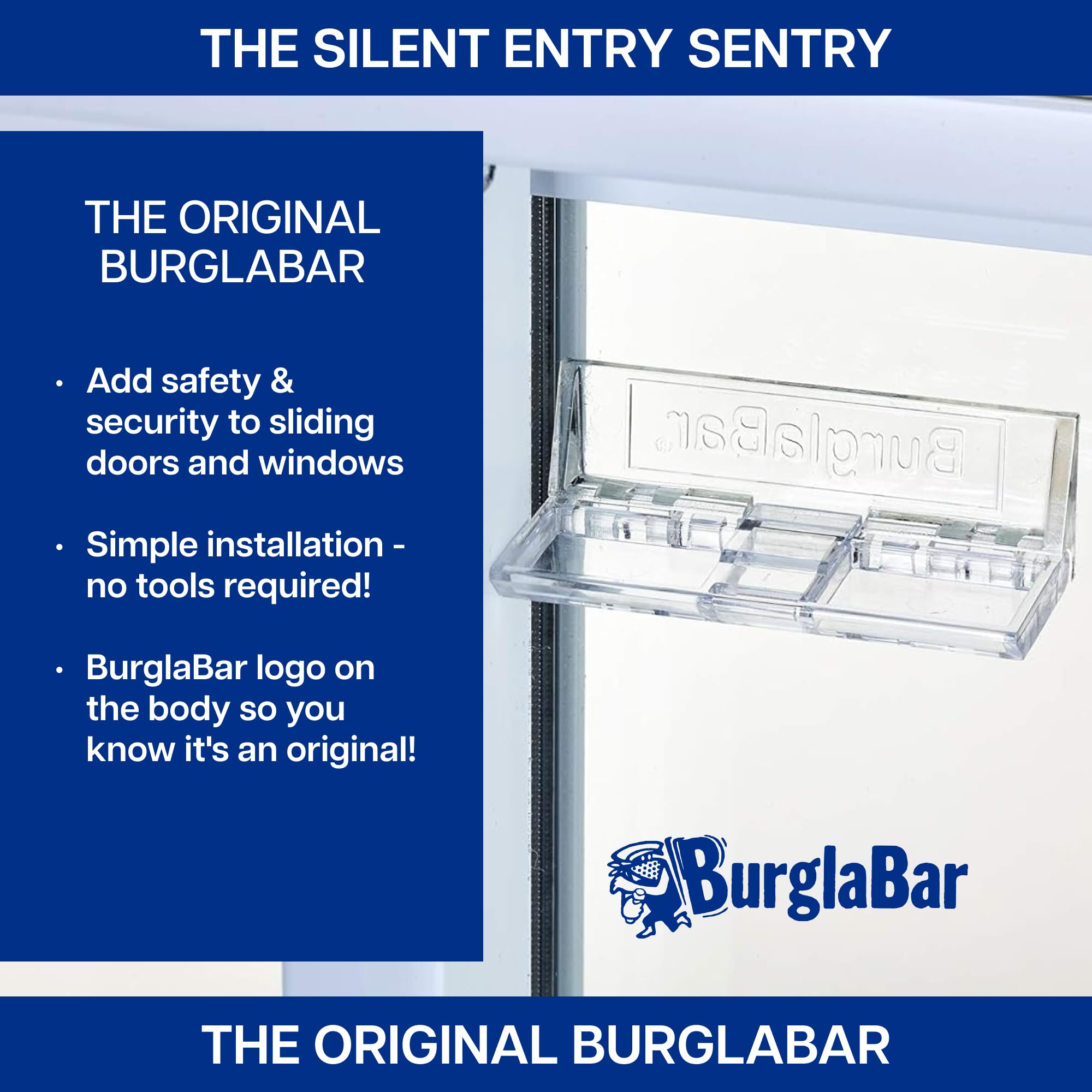 Burglabar adhesive securing to glass delivering reliable hold.