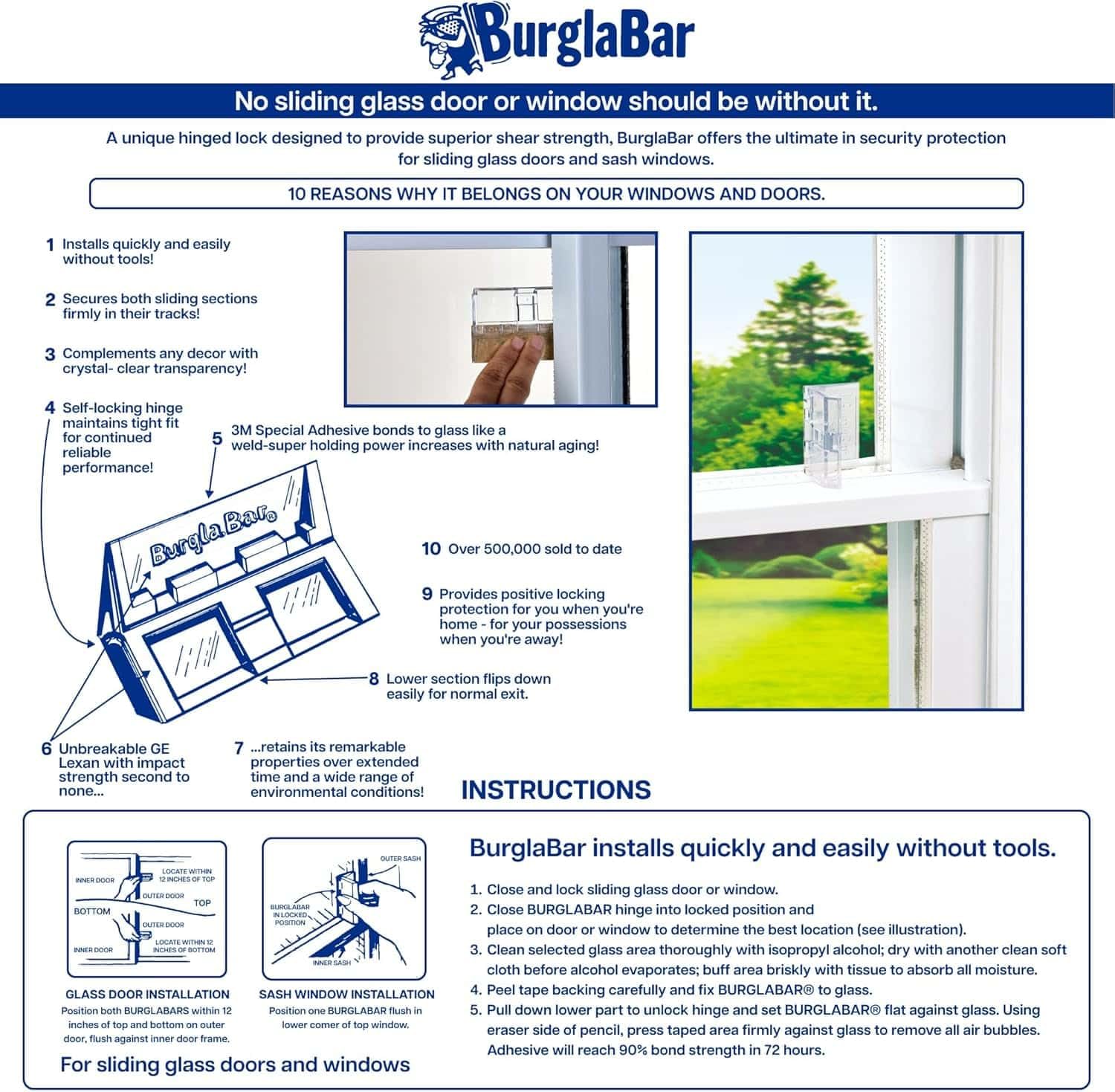 Burglabar security bar installed on a sliding door for extra safety.