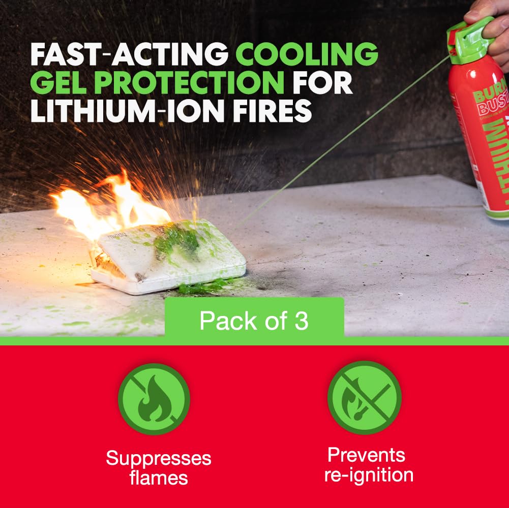 BurnBuster battery fire gel canister demonstrates fast cooling action.