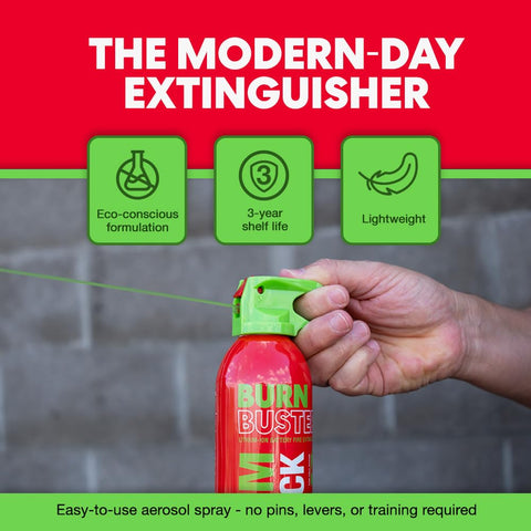 BurnBuster eco-friendly extinguisher gel safe for people and electronics.