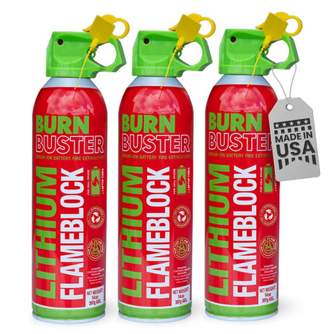 BurnBuster lithium-ion fire gel 3-pack for quick battery fire suppression.