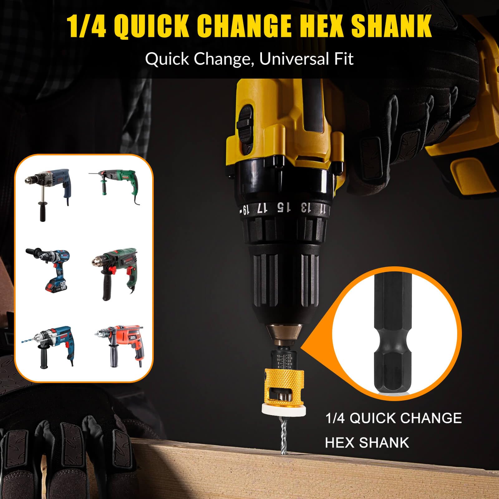 Burtok drill bits set with 1/4 in hex shank, compatible with most drills.