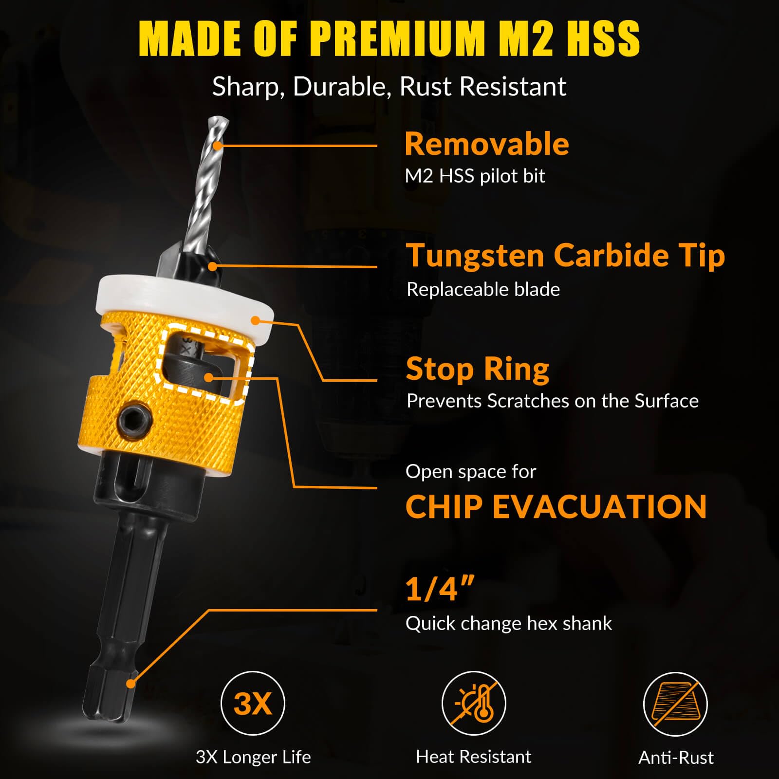 Burtok quick-change hex shank enables fast tool swaps with minimal wobble.