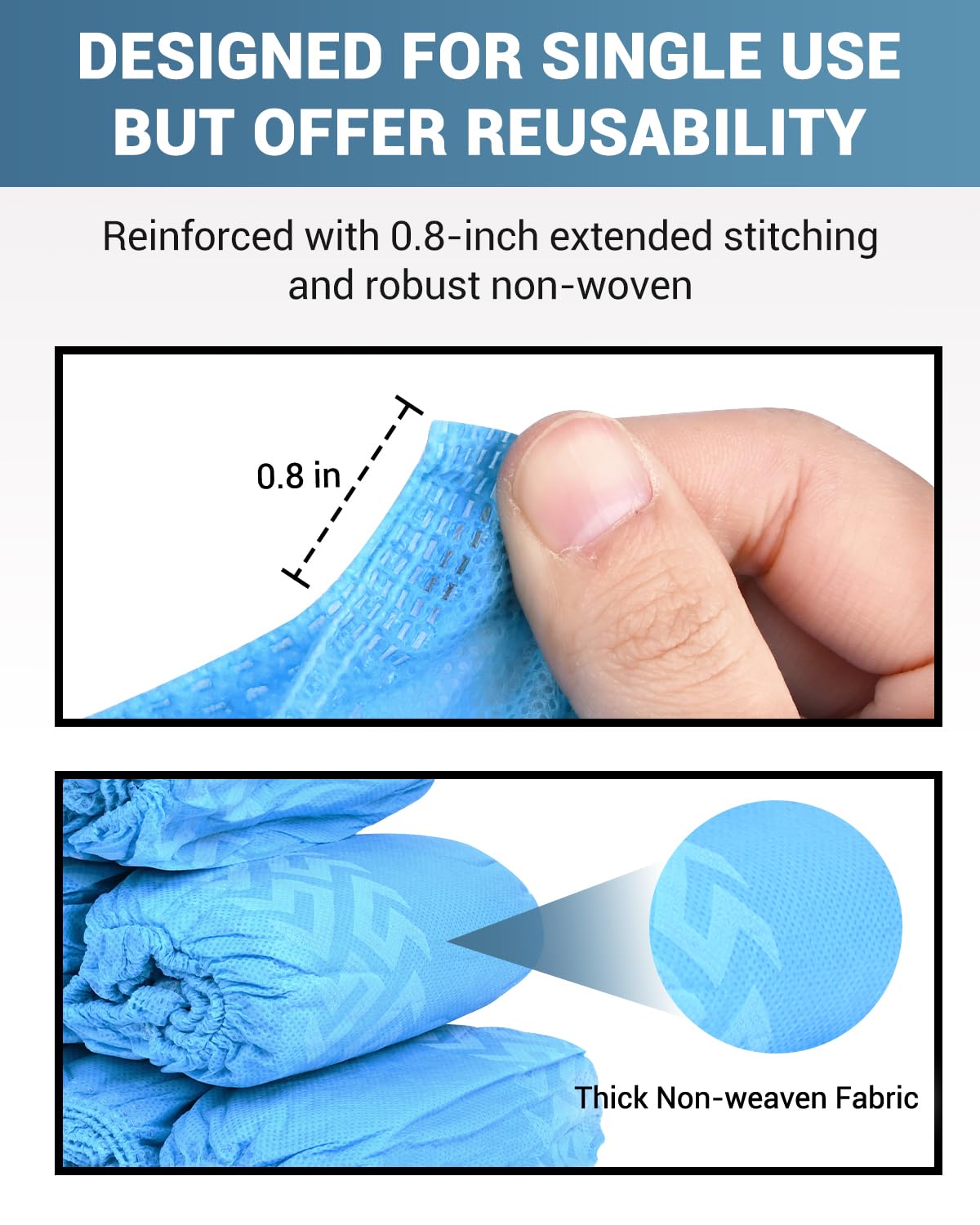 Person wearing Buself X-Large blue shoe covers up to size 13.