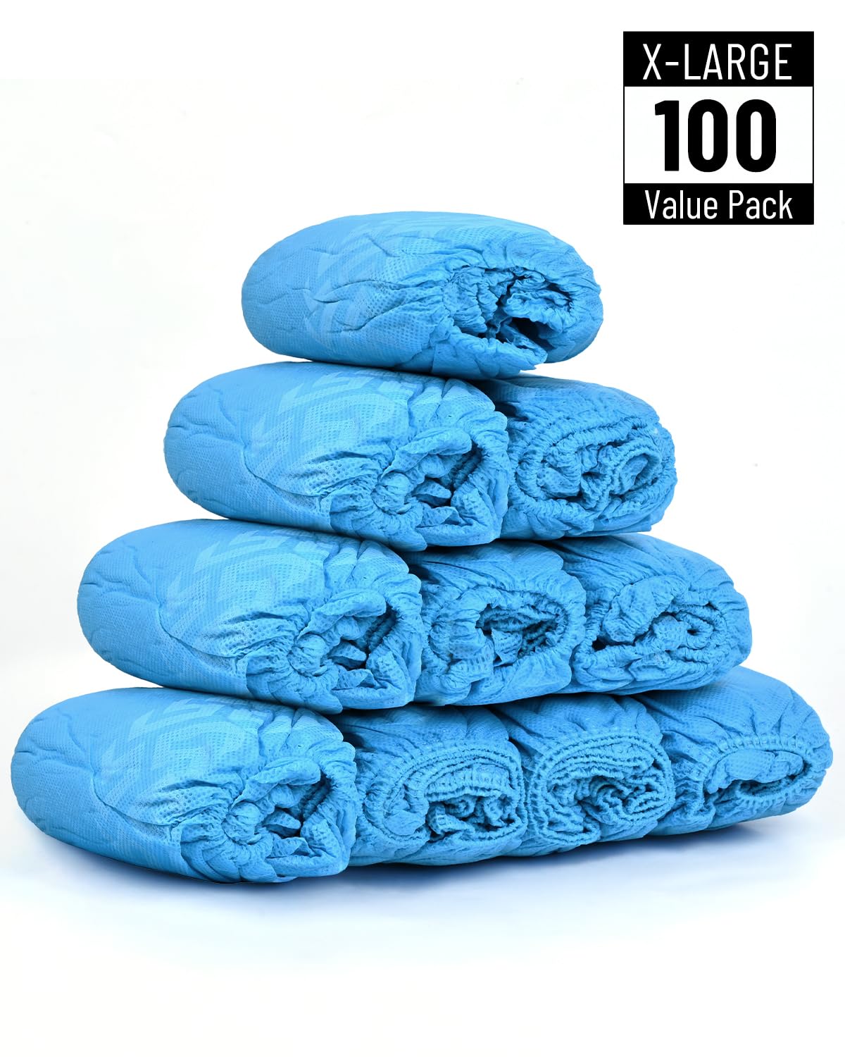 Buself X-Large blue shoe covers side view demonstrating wide fit.