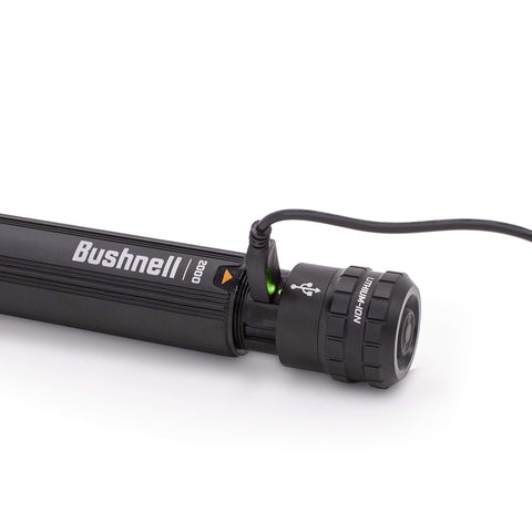 Bushnell 2000 Lumen Flashlight beam distance test emphasizing 115-meter reach