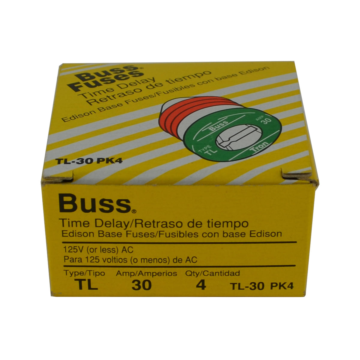 Bussmann TL-30PK4 time-delay Edison fuse protects motors in residential panels.