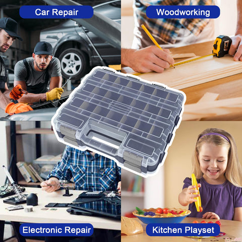 Busy-Corner durable plastic organizer stores screws, bolts, nails, beads.