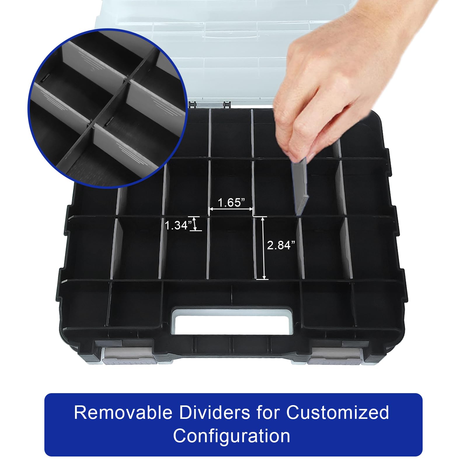 Busy-Corner toolbox grey safety clasp highlights secure closure for travel.