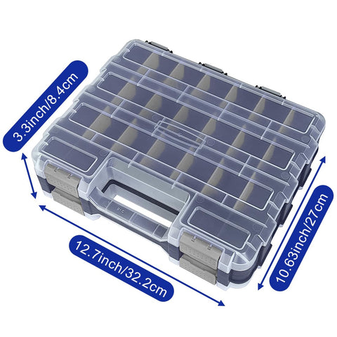 Busy-Corner toolbox with four locking latches keeps contents secure during transport.