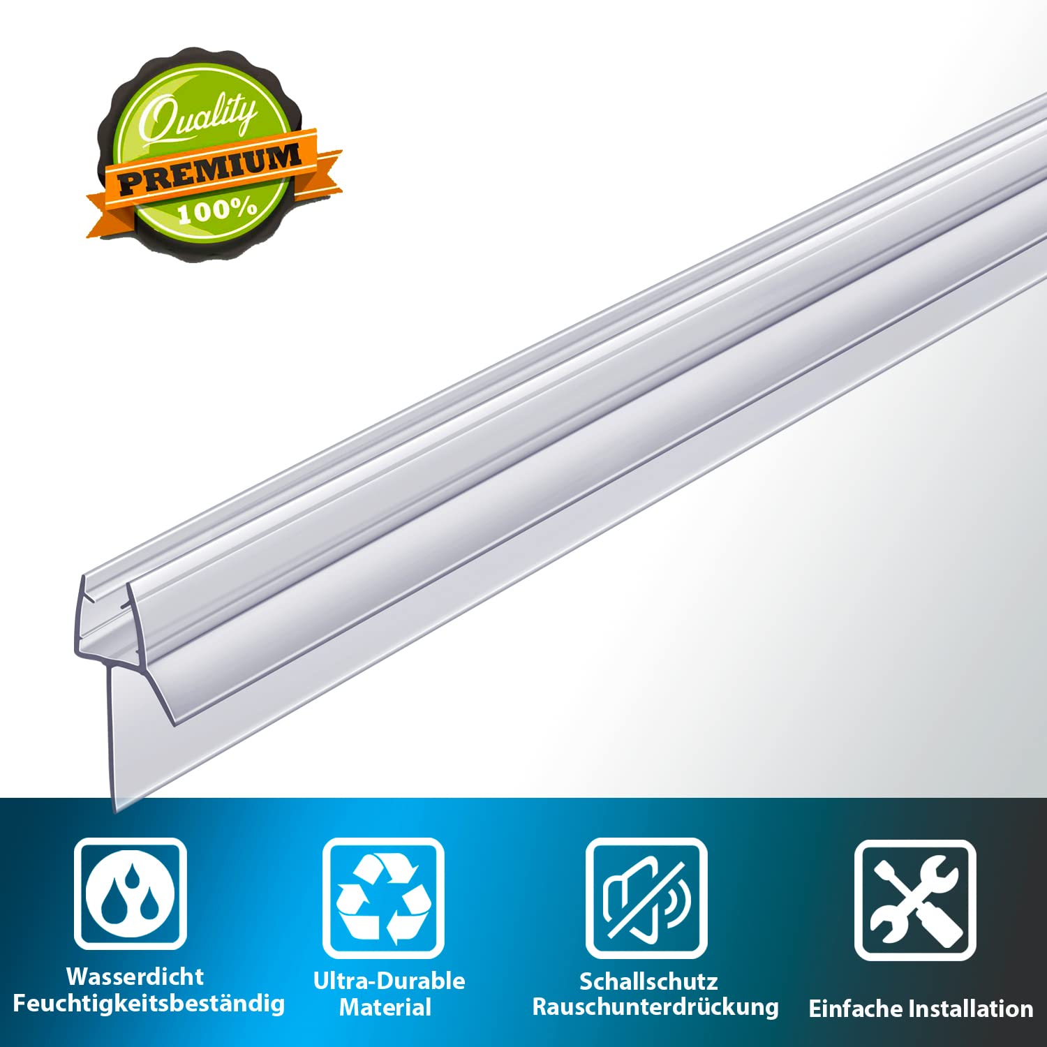 Butecare clear vinyl seal for 3/8-inch glass doors improves water barrier.