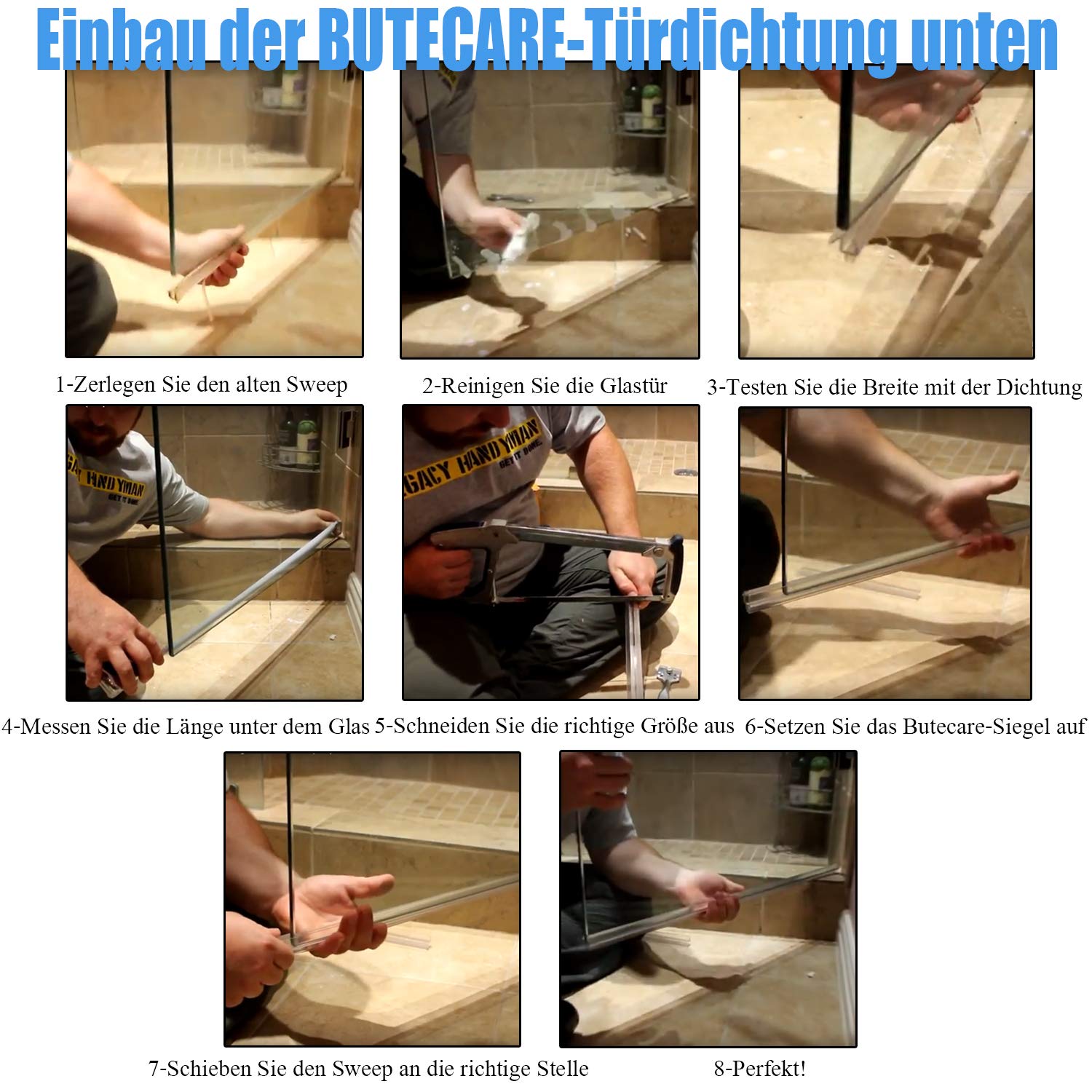 Butecare glass-door seal promotes quiet, smooth door movement.