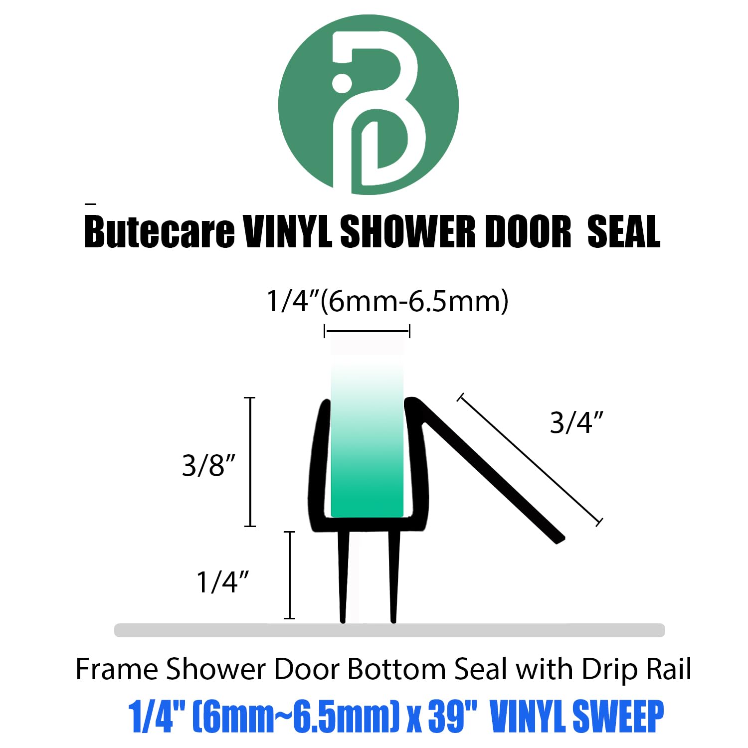 Butecare packaging confirms two 39-inch seals for frameless doors.