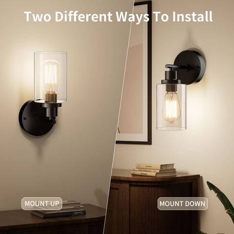 BUTHY black wall sconce light close-up shade shows clear glass for bright illumination