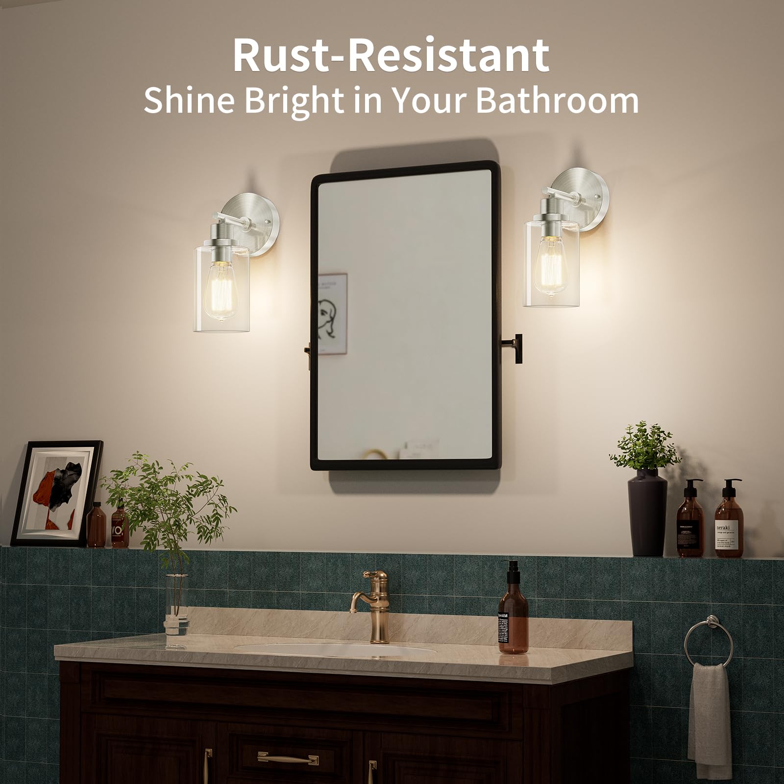 BUTHY wall light shade close-up shows clear glass and modern style
