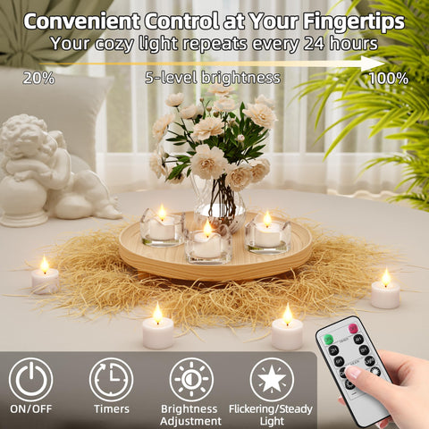 BUTHY 12-pack tea lights fit centerpieces and tablescapes elegantly.