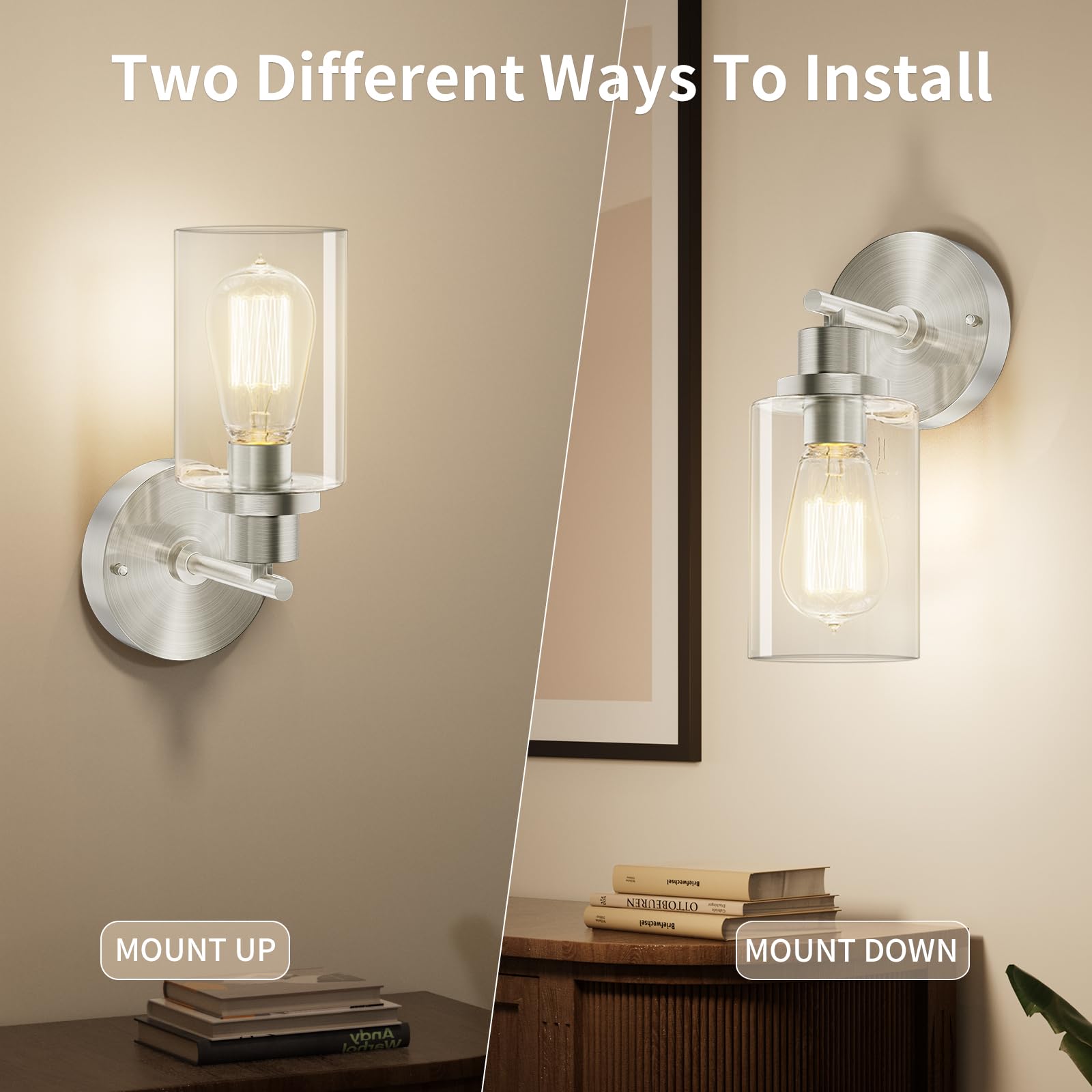 BUTHY wall light mounted downward provides bright task lighting near mirrors