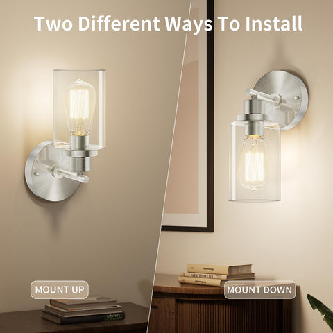 BUTHY wall light mounted downward provides bright task lighting near mirrors