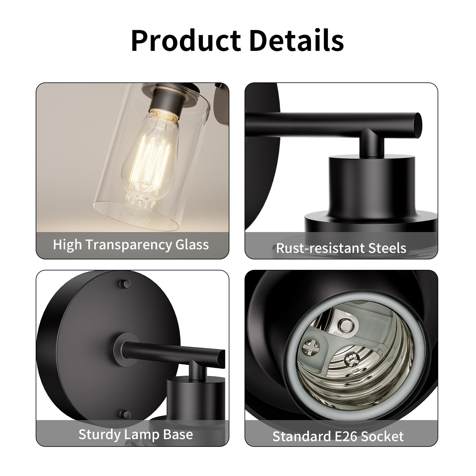 BUTHY wall sconce light E26 base compatibility with standard bulbs