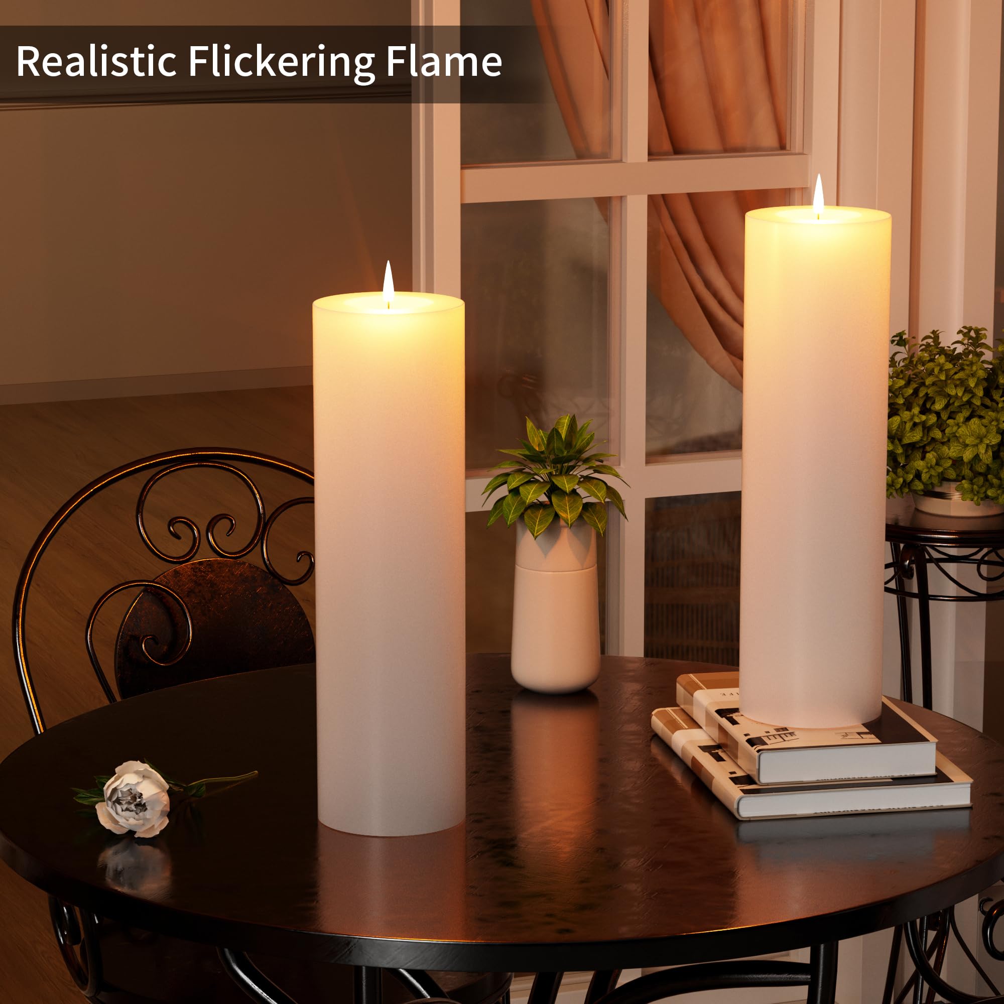 BUTHY white wax-look candle with flickering flame for gardens.