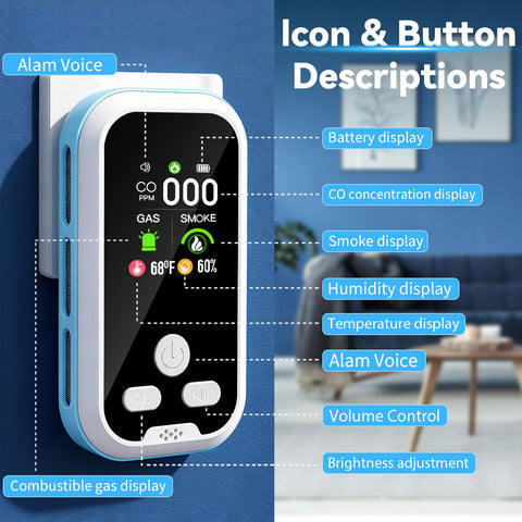 Buwheekoki 6-in-1 detector side view showing plug-in design.