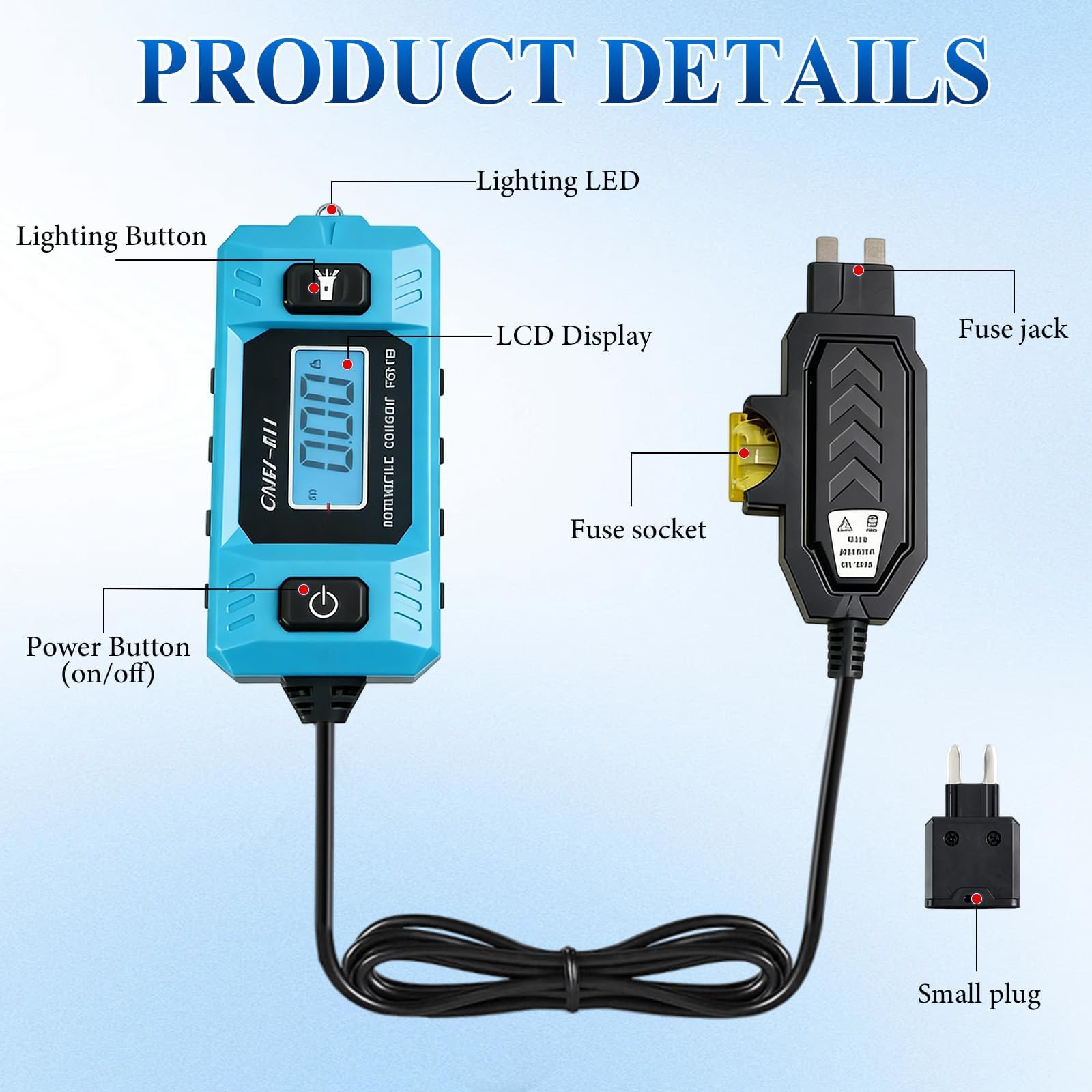 BuyiHoen LED-lit fuse box view enables night inspections.