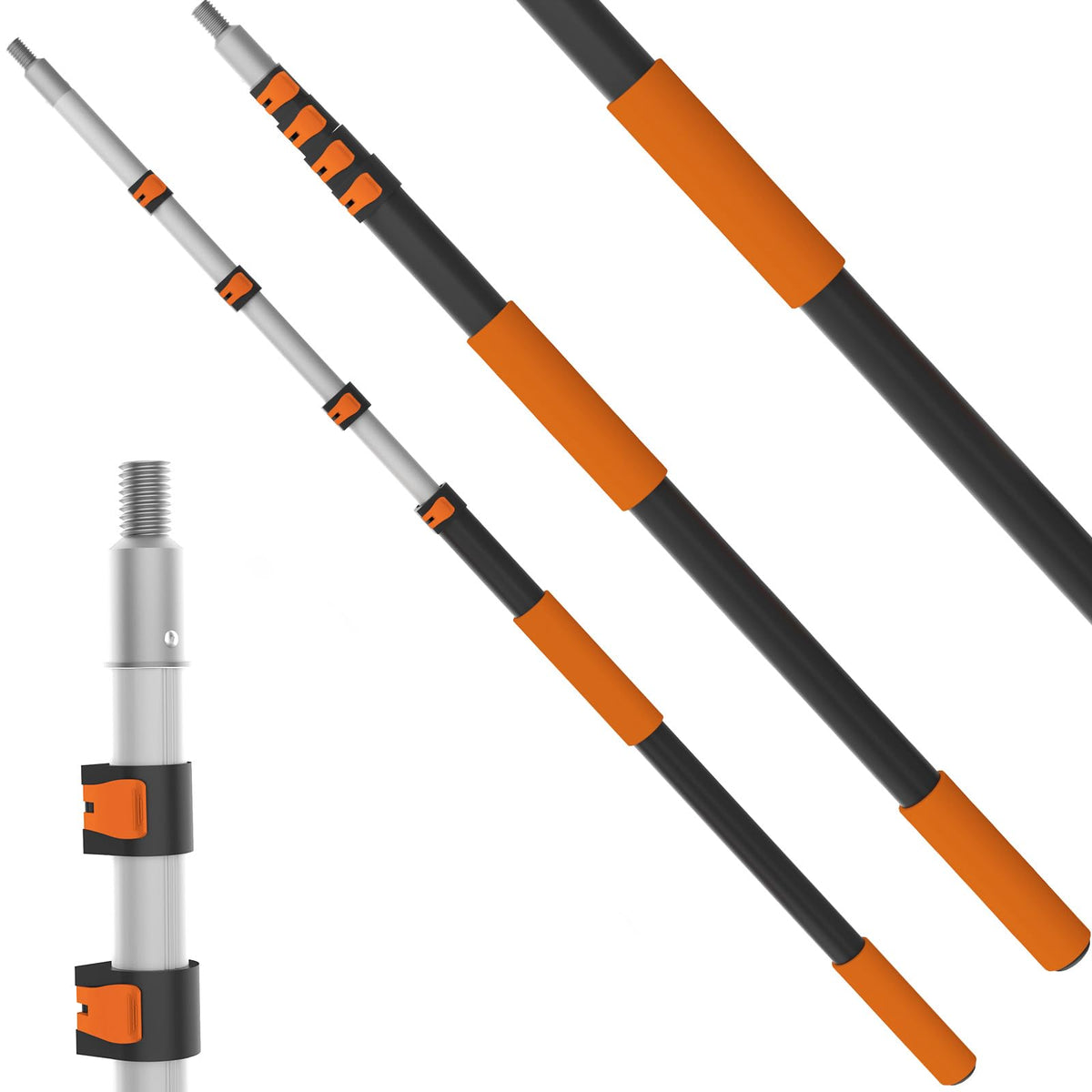 Buyplus 26ft reach extended pole enables high-reach painting and cleaning tasks.