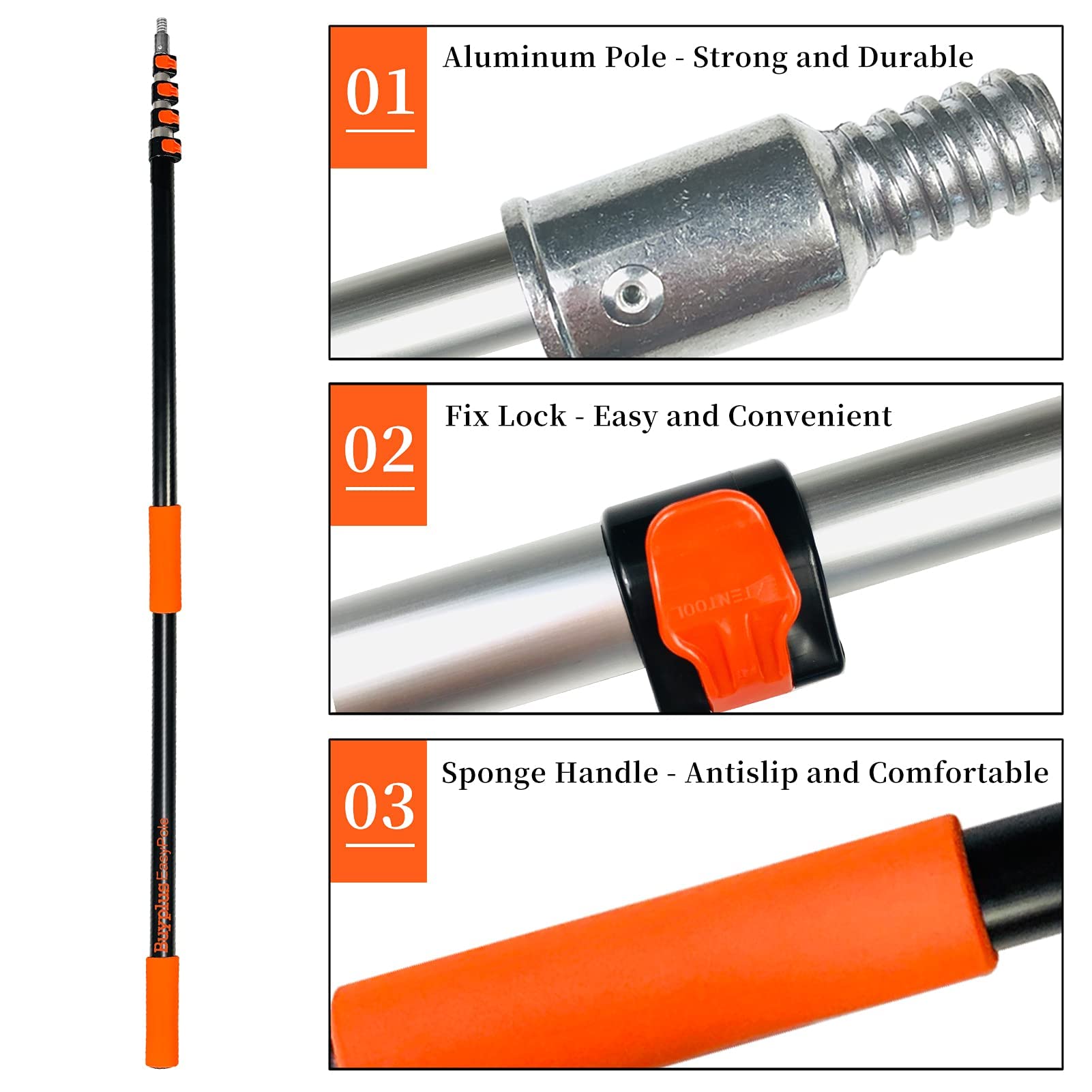 Buyplus premium aluminum pole is lightweight yet strong for daily use.