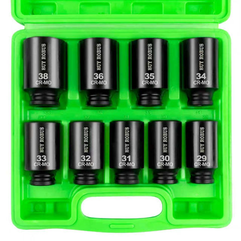 BUYROBUS half-inch drive socket set with deep sizes 29–38mm for heavy-duty axle nuts