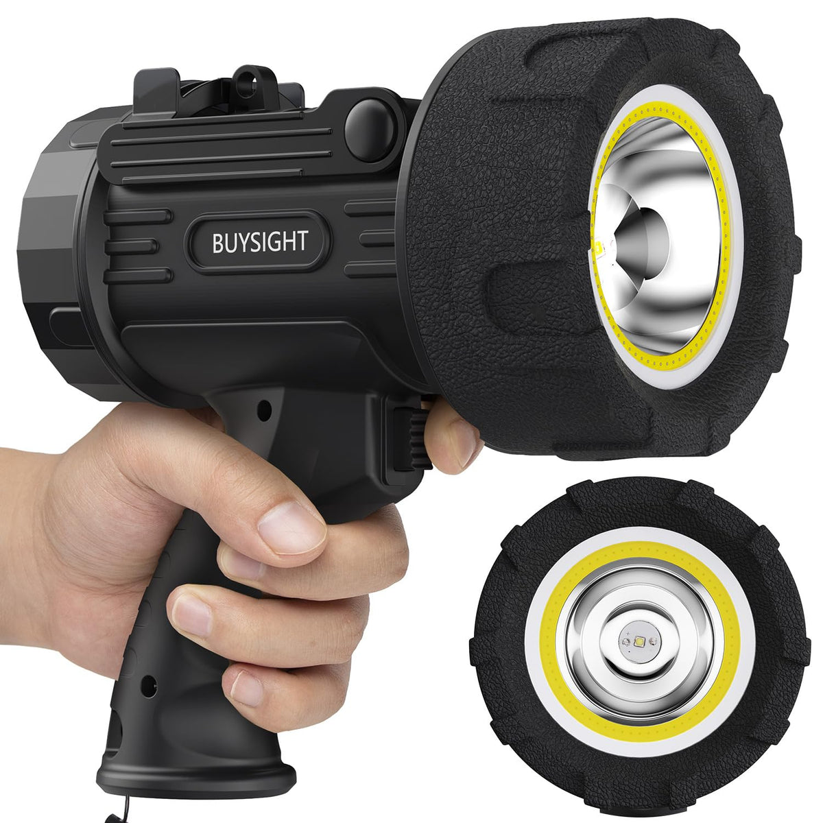 BUYSIGHT Rechargeable Spotlight front view with long-range beam for outdoor illumination