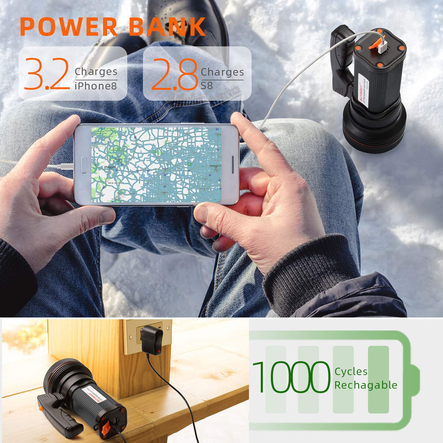 BUYSIGHT Spotlight USB output port, charges devices on the go