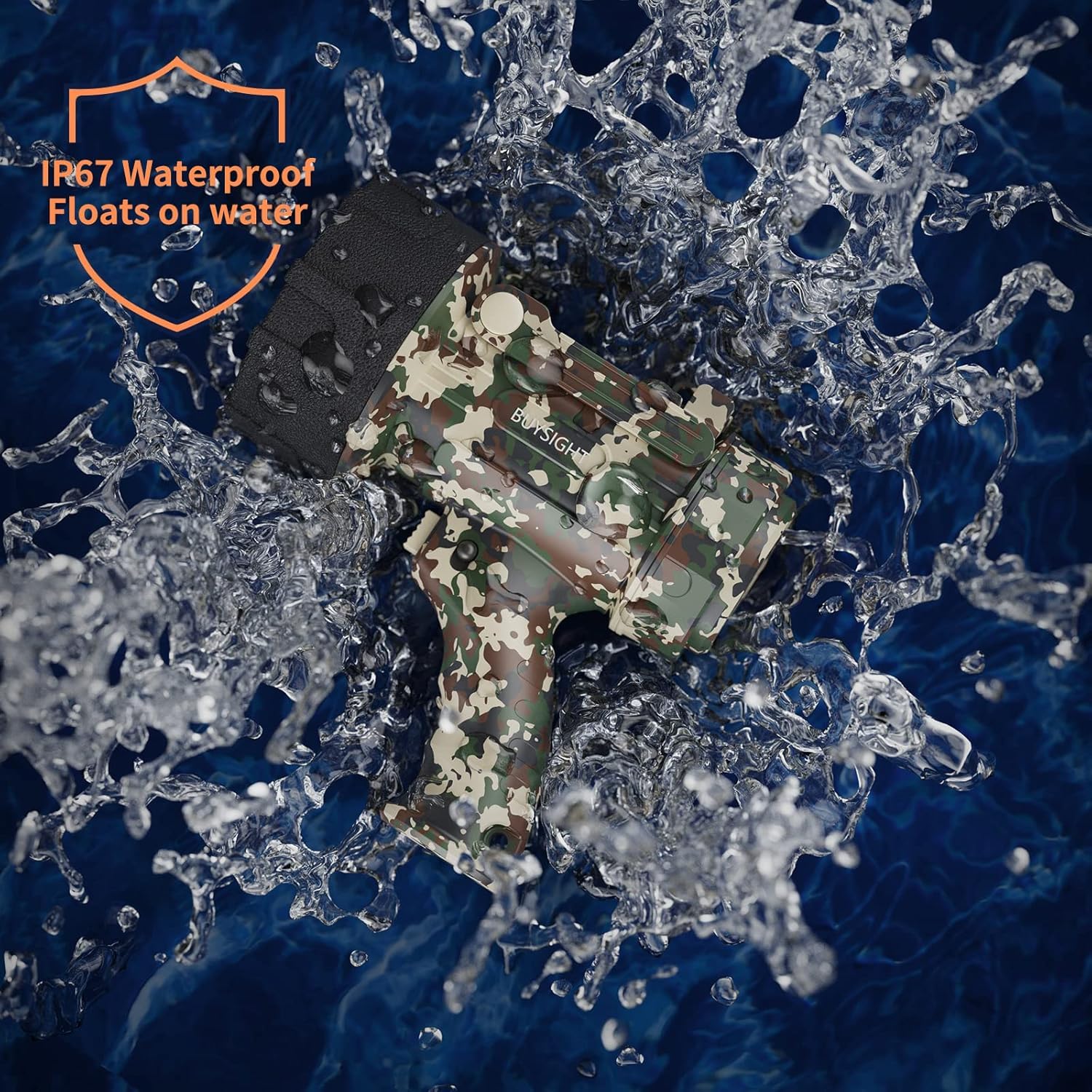 BUYSIGHT waterproof spotlight floating on water for easy retrieval.