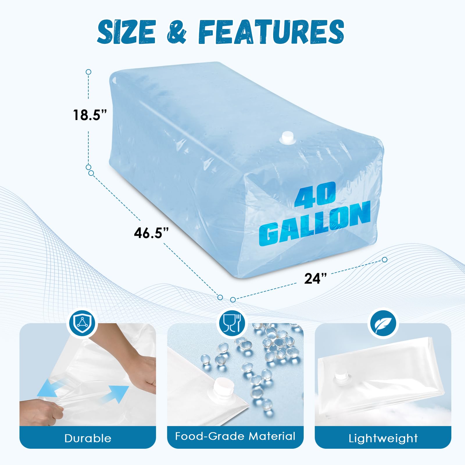 Buzzlett 40-gallon bladder with fill tube attached for quick filling