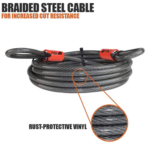 BV 15ft length suits U-lock and padlock setups with flexibility.
