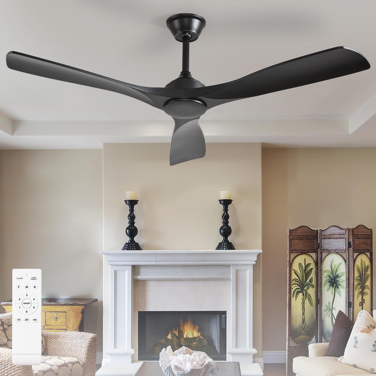 BvenuBigLite 52-inch outdoor no-light fan in black for patios with efficient airflow.