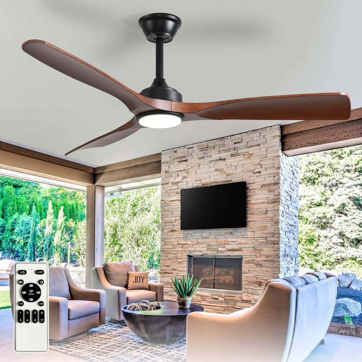 BvenuBigLite 52-inch outdoor fan with light, ideal for patios and decks