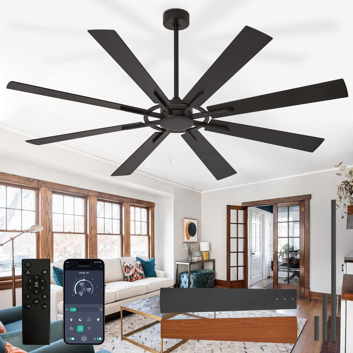BvenuBigLite 72-inch ceiling fan with dual-finish blades for versatile large-room styling.