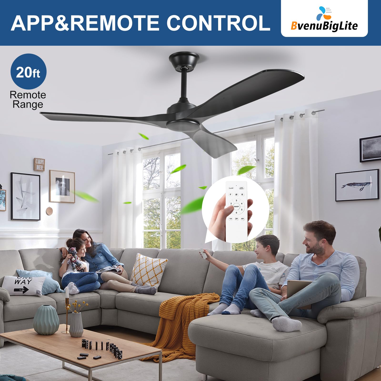 BvenuBigLite quiet DC motor ceiling fan provides near-silent airflow for calm spaces.