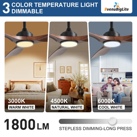 BvenuBigLite walnut finish 3-blade design enhances outdoor living spaces