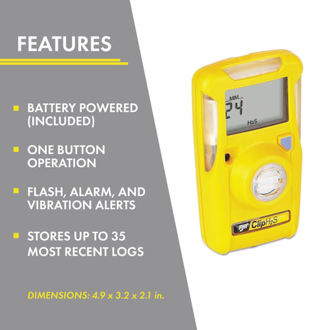 BW Technologies BW Clip H2S detector side angle highlighting rugged design for field use
