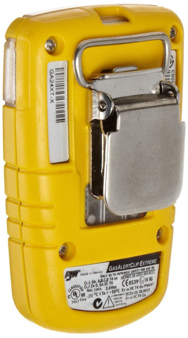 BW Technologies BW Clip O2 monitor yellow side view, lightweight design for all-day wear.