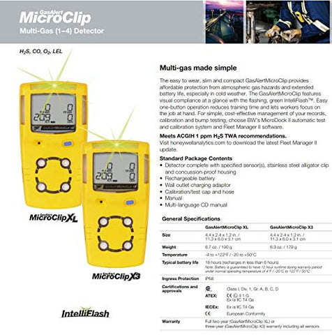BW Technologies GasAlertMicroClip XT compact size and specs at a glance