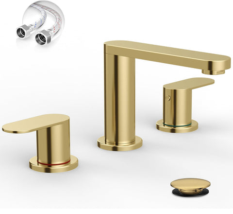 BWE brushed gold bathroom faucet with 8 inch spread for stylish, durable remodeling.