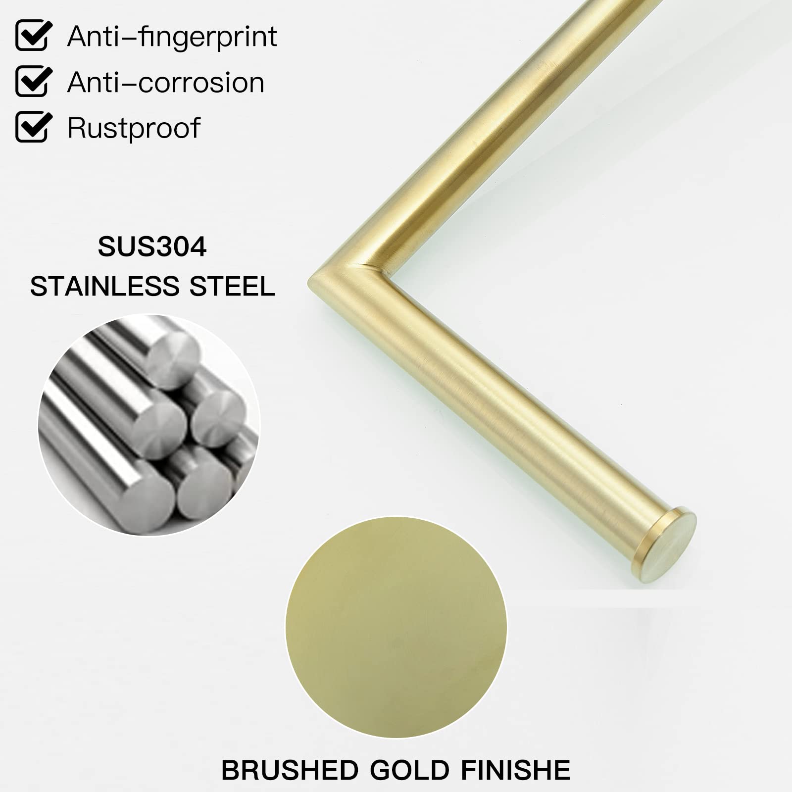 BWE brushed gold toilet paper holder stand heavy weighted base ensures stability on smooth floors.